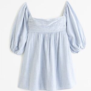 Abercrombie Blue and white square neck puff sleeve babydoll mini dress XS